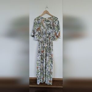 World Market Exclusive Ivory And Green Jungle Tiger Mira Kaftan Dress L/XL Large